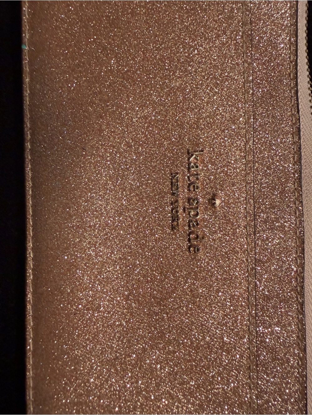 kate spade Glitter Zip Wallet in Rose Gold Tone